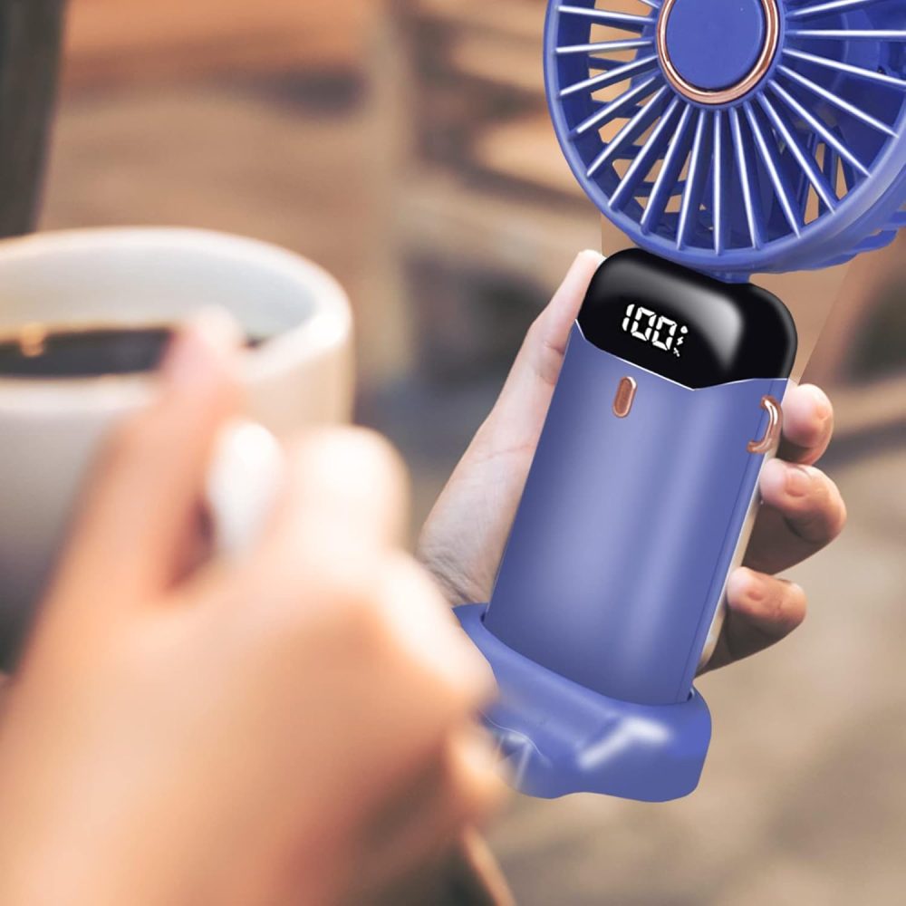 Jsdoin Hand Held Fan,Portable Handheld USB Rechargeable Fans with 5 Speeds,Battery Operated Mini Fan Foldable Desk Desktop Fans with LED Display for Home Office Bedroom Outdoor Travel (DarkBlue) - Image 28