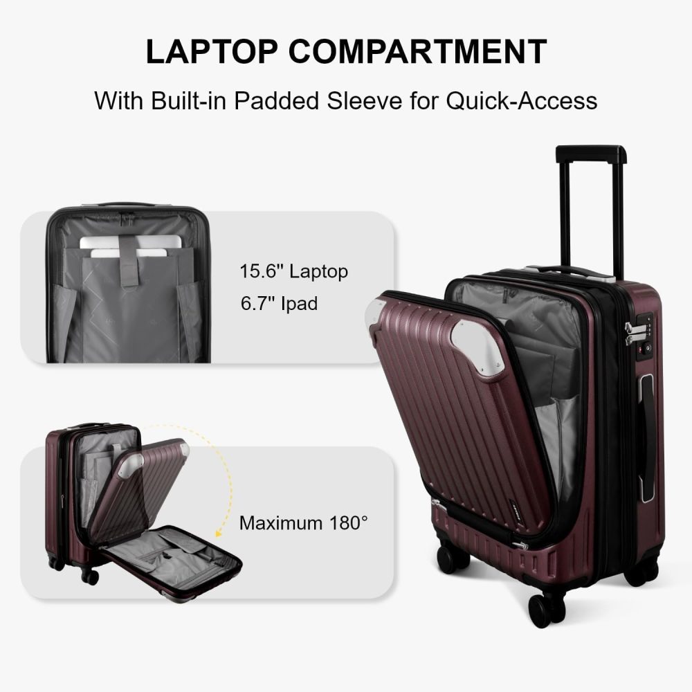 LEVEL8 Carry-on Suitcase 20-Inch with Laptop Compartment, Expandable Hand Luggage Case, ABS+PC Hardshell Spinner Trolley Lightweight 4 Wheels Cabin Size with TSA, Grey - Image 73