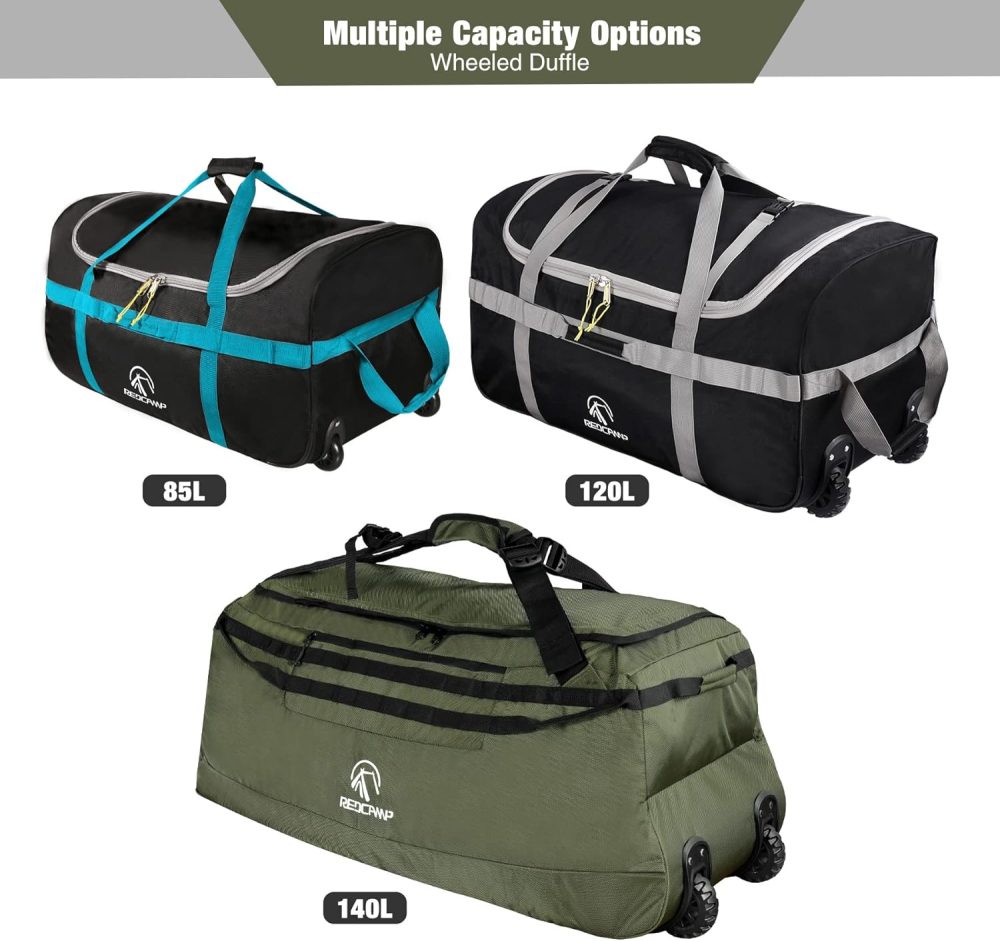 REDCAMP 120L Extra Large Holdall with Wheels, Foldable Wheeled Duffle Bag Travel Bag,Lightweight Waterproof Soft Suitcase Luggage with Rollers for Camping Sports Outdoor, Black - Image 32