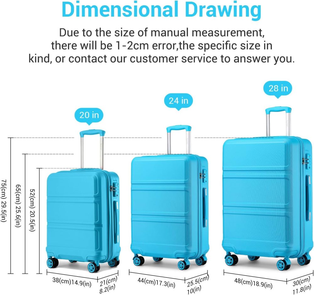 Kono Fashion Hand Luggage Lightweight ABS Hard Shell Trolley Travel Suitcase - Image 2