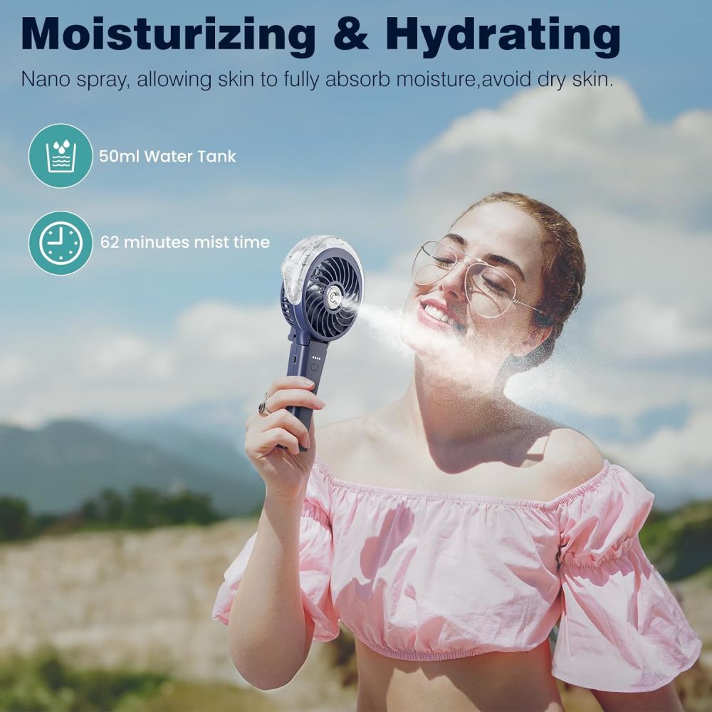 HandFan Upgraded Portable Handheld Misting Fan, Rechargeable Personal Mister Fan, Spray Water Mist Fans, Foldable Mini cooling Hand Fans for Summer Beach Travel Concerts, Gifts for Women(Royal Blue) - Image 83