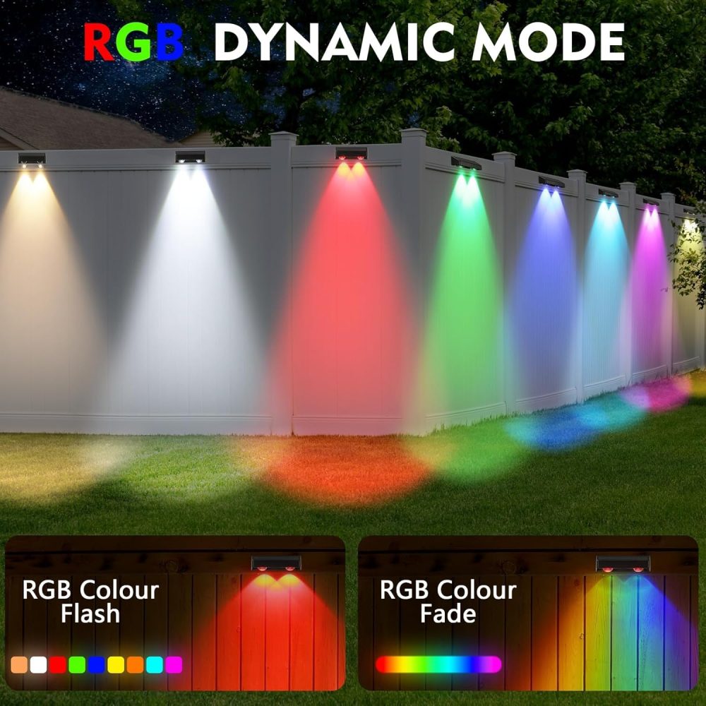 sununiny Solar Fence Lights Outdoor Garden,4 Pack Wall Lights Outdoor IP65 Waterproof,9 Colors 11 Modes RGB Garden Fence Lights Solar Powered for Outside Backyard,Pathway,Yard - Image 14