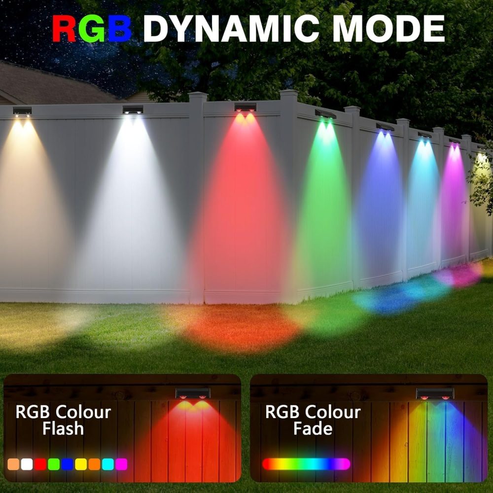 sununiny Solar Fence Lights Outdoor Garden,4 Pack Wall Lights Outdoor IP65 Waterproof,9 Colors 11 Modes RGB Garden Fence Lights Solar Powered for Outside Backyard,Pathway,Yard - Image 4