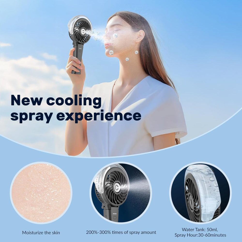 HandFan Upgraded Portable Handheld Misting Fan, Rechargeable Personal Mister Fan, Spray Water Mist Fans, Foldable Mini cooling Hand Fans for Summer Beach Travel Concerts, Gifts for Women(Royal Blue) - Image 53