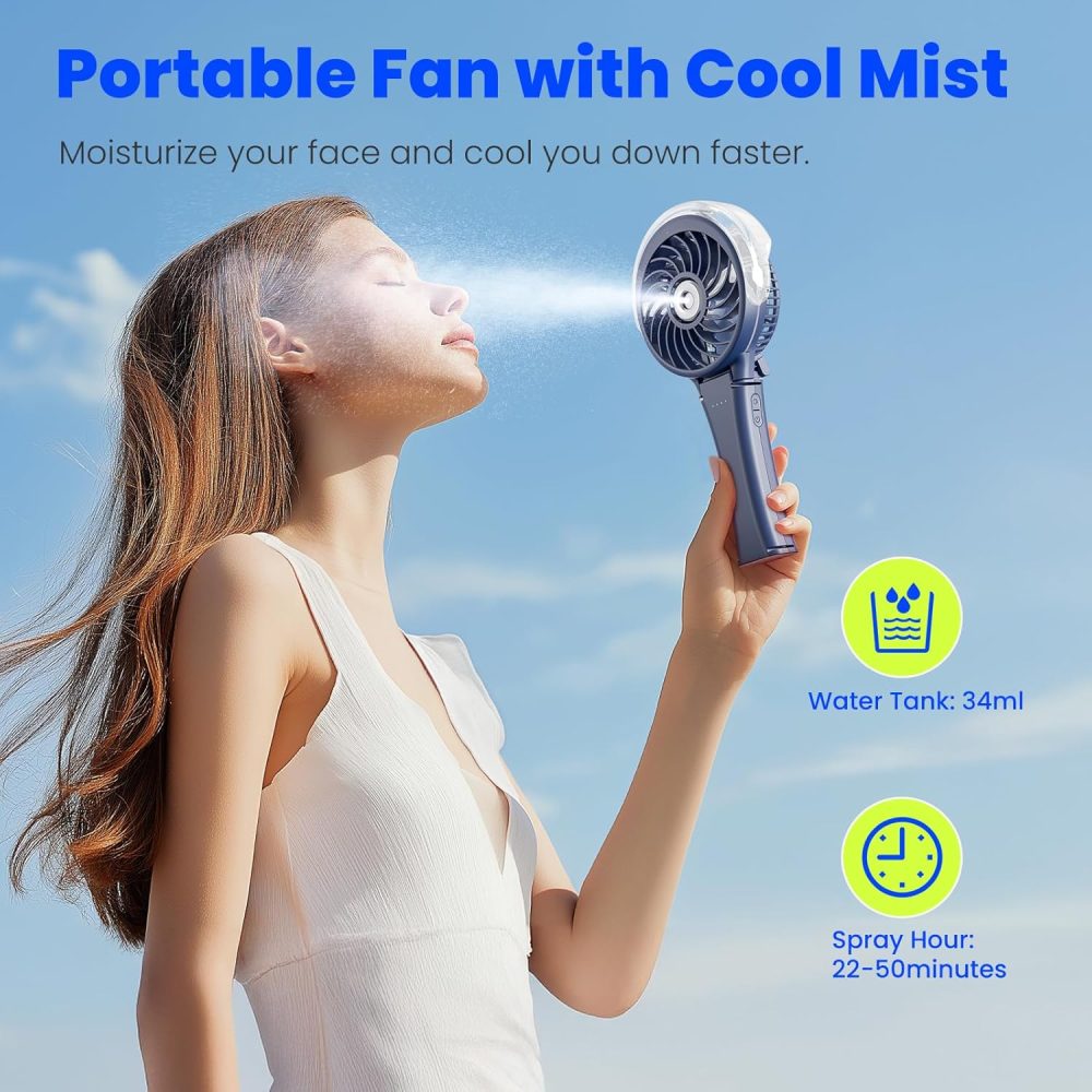 HandFan Upgraded Portable Handheld Misting Fan, Rechargeable Personal Mister Fan, Spray Water Mist Fans, Foldable Mini cooling Hand Fans for Summer Beach Travel Concerts, Gifts for Women(Royal Blue) - Image 40