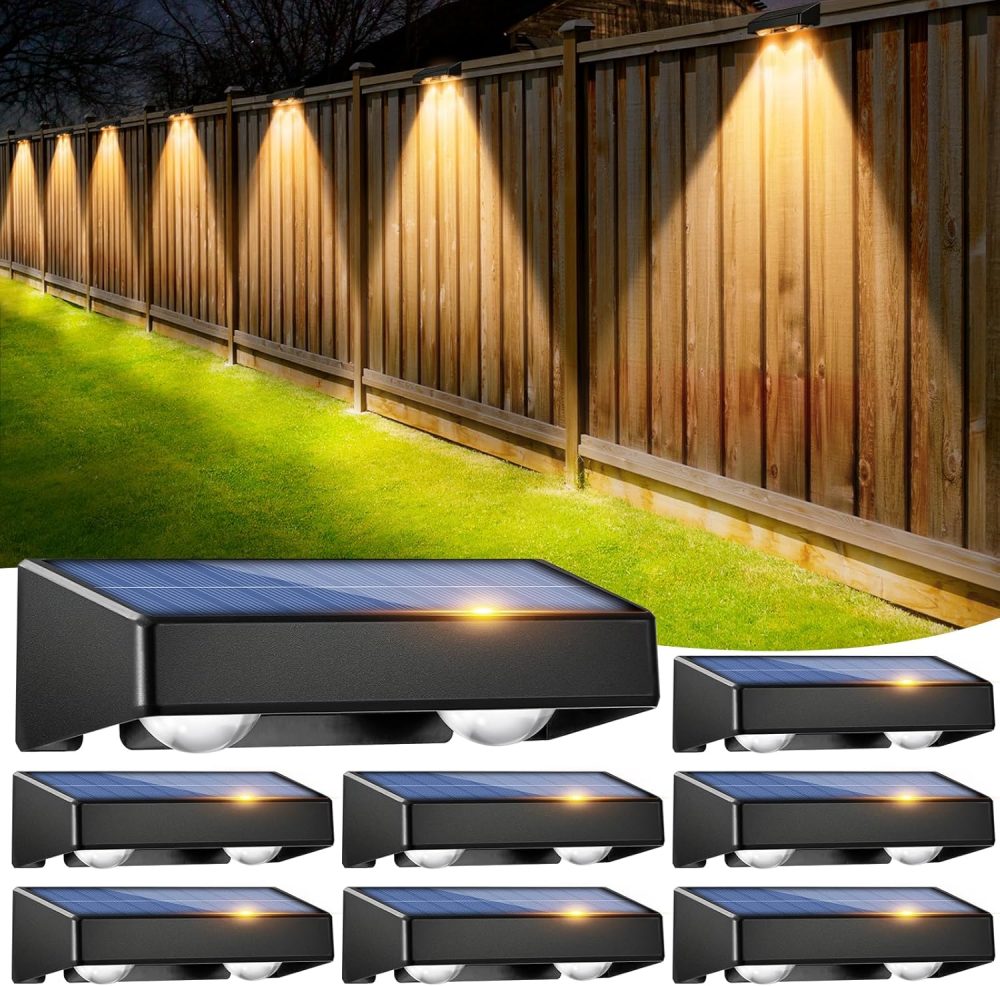 sununiny Solar Fence Lights Outdoor Garden,4 Pack Wall Lights Outdoor IP65 Waterproof,9 Colors 11 Modes RGB Garden Fence Lights Solar Powered for Outside Backyard,Pathway,Yard