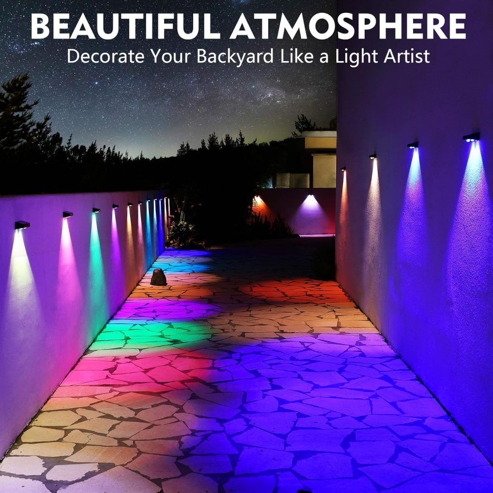 sununiny Solar Fence Lights Outdoor Garden,4 Pack Wall Lights Outdoor IP65 Waterproof,9 Colors 11 Modes RGB Garden Fence Lights Solar Powered for Outside Backyard,Pathway,Yard - Image 19