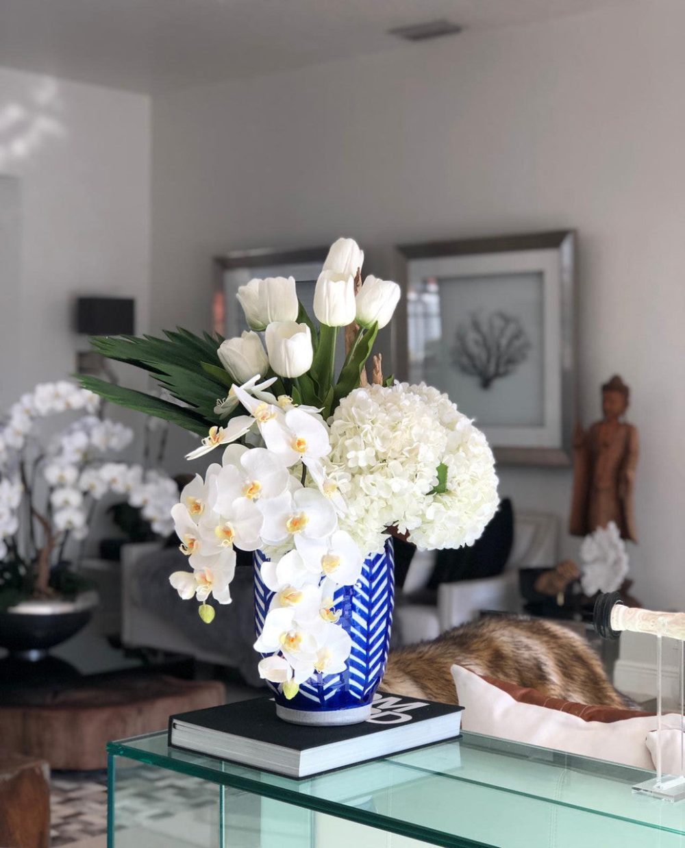 Striped Inca Vase with mixed bouquet(Out of Stock) - Image 2
