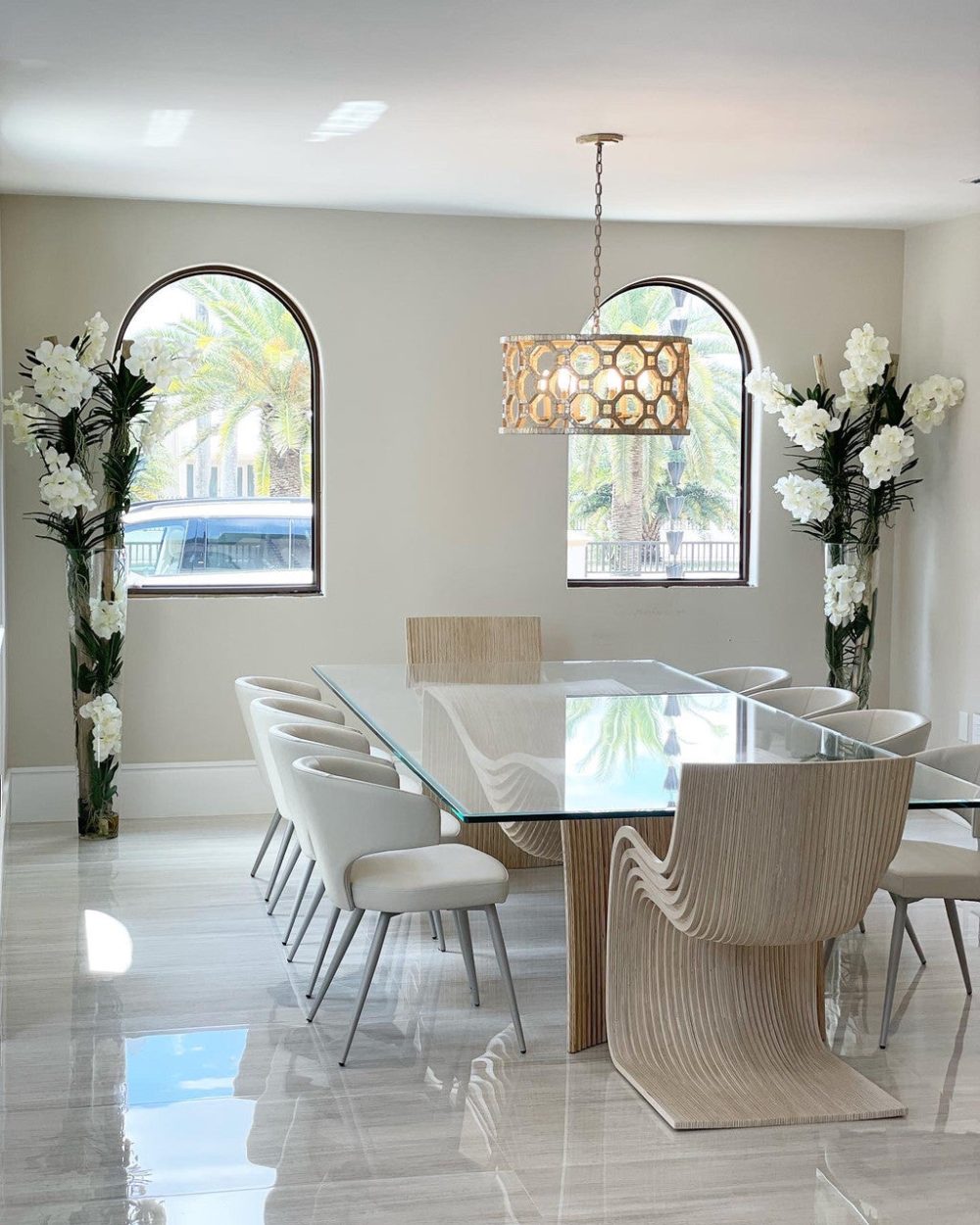 White Vanda Orchids And Driftwood Inside Oversized Tapered Glass Cylinder - Image 13