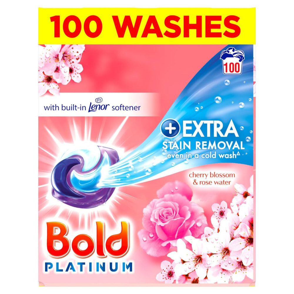 [First Order Discount]Bold Platinum Pods, Laundry Detergent, Washing Liquid Pods/Capsules, 100 Washes – Cherry Blossom & Rose Water – Extra Stain Removal Even In a Cold Wash - Image 2