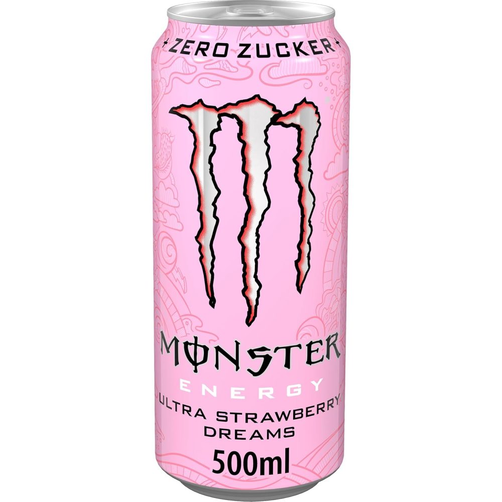 Monster Energy Ultra Strawberry Dreams - Caffeinated Energy Drink with Sweetish and Sour Strawberry Flavour - No Sugar, No Calories - in Practical Disposable Tins (12 x 500 ml) - Image 2