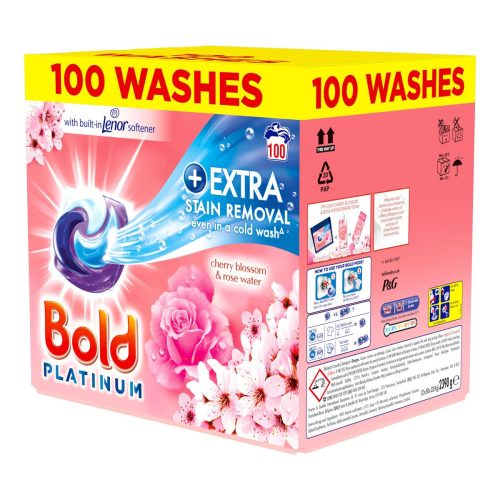 [First Order Discount]Bold Platinum Pods, Laundry Detergent, Washing Liquid Pods/Capsules, 100 Washes – Cherry Blossom & Rose Water – Extra Stain Removal Even In a Cold Wash