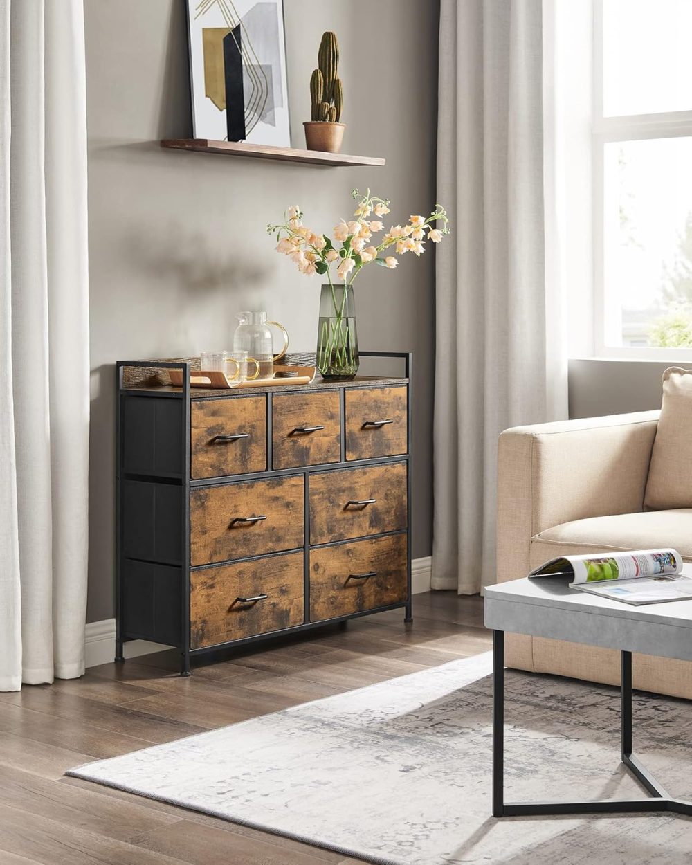 SONGMICS Chest of Drawers, Bedroom Cabinet, 7 Fabric Drawers with Handles, Metal Frame - Image 8