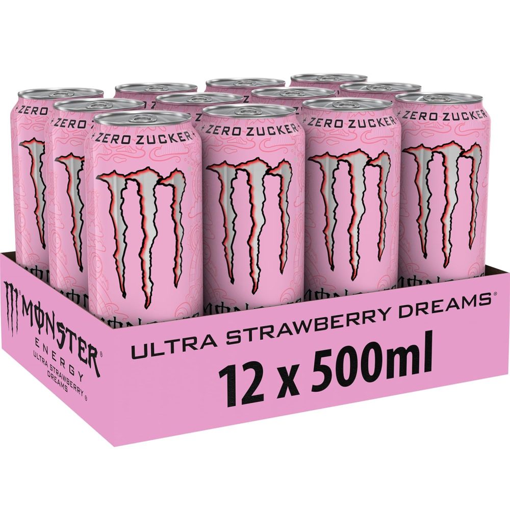 Monster Energy Ultra Strawberry Dreams - Caffeinated Energy Drink with Sweetish and Sour Strawberry Flavour - No Sugar, No Calories - in Practical Disposable Tins (12 x 500 ml) - Image 3