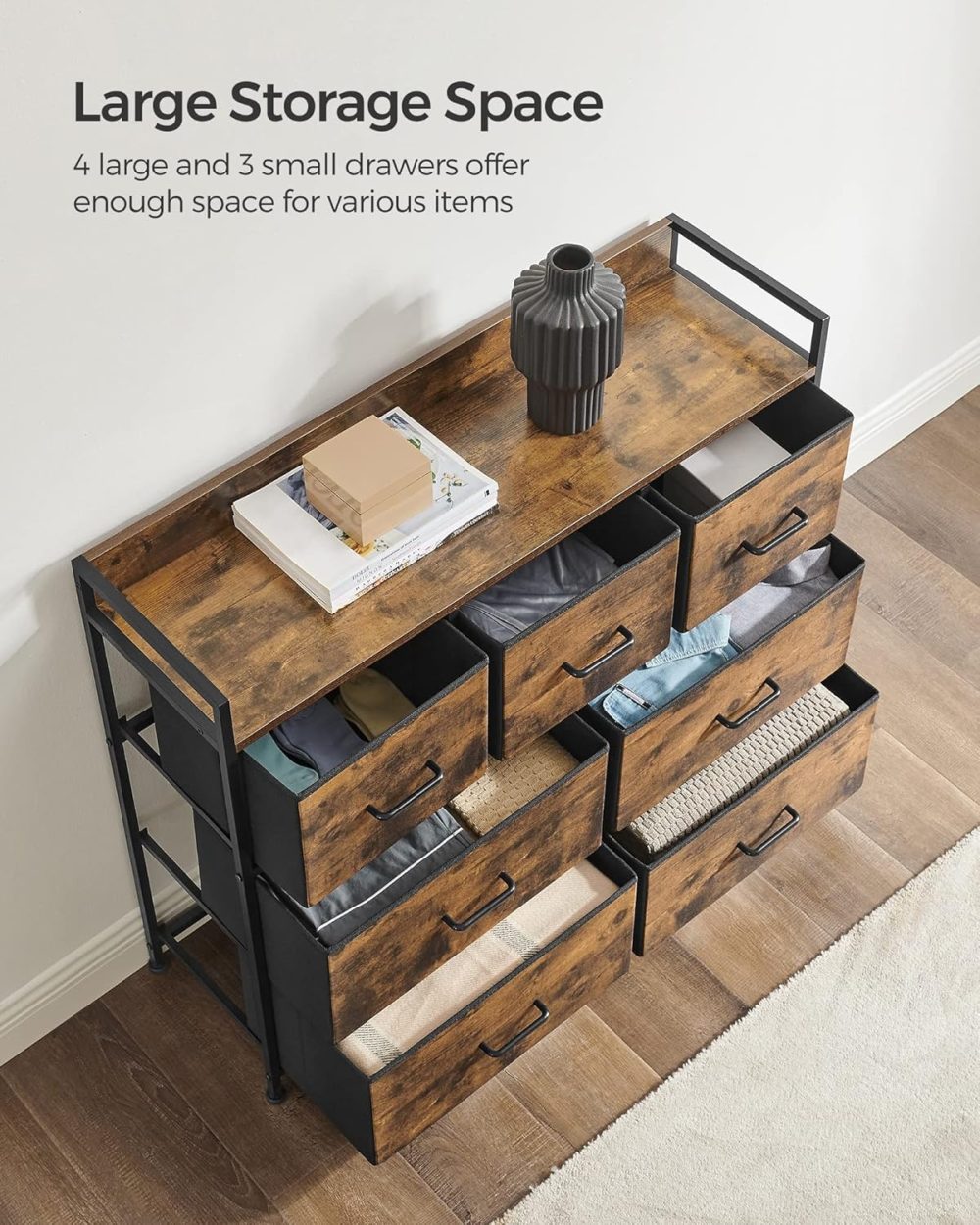 SONGMICS Chest of Drawers, Bedroom Cabinet, 7 Fabric Drawers with Handles, Metal Frame - Image 4