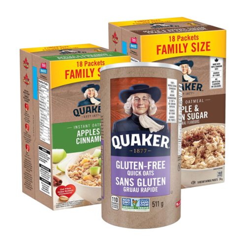【2025 Hot Sale + Free Shipping】QUAKER Maple & Brown Sugar Family Pack Instant Oatmeal (18 Packets x 43 g)+Apples & Cinnamon Family Pack Instant Oatmeal (18 Packets x 33 g)+Gluten-Free Quick Oats, 511 g
