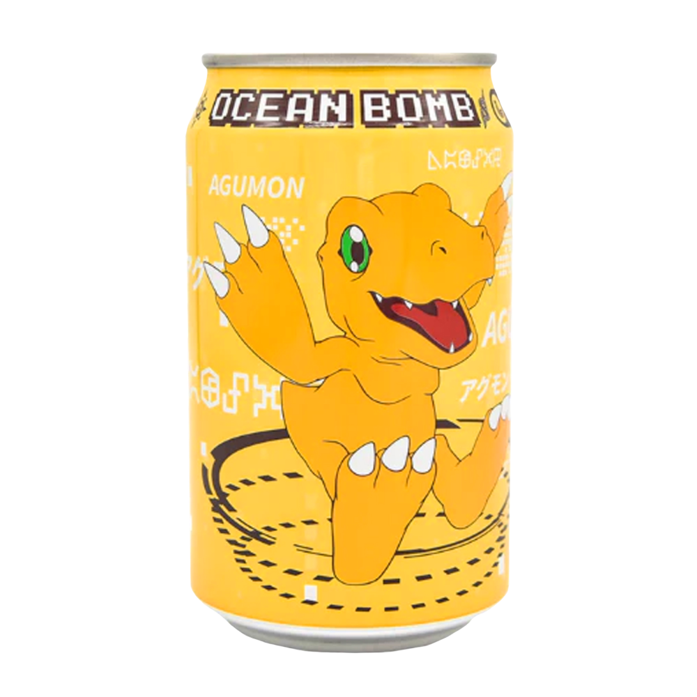 Ocean Bomb Digimon Agumon Banana Flavour Sparkling Water (330ml)   tastydaily