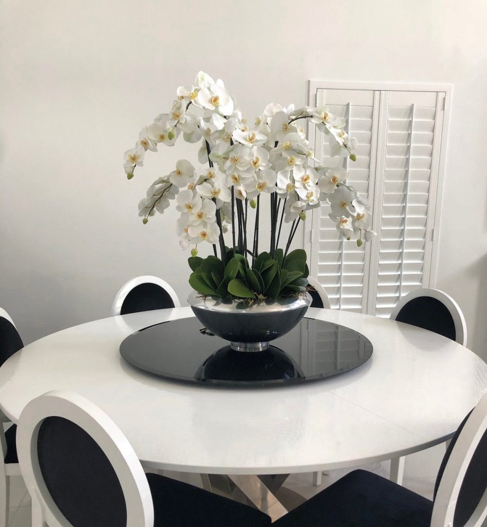 Avenue Bowl with White Phalaenopsis Orchids - Image 4