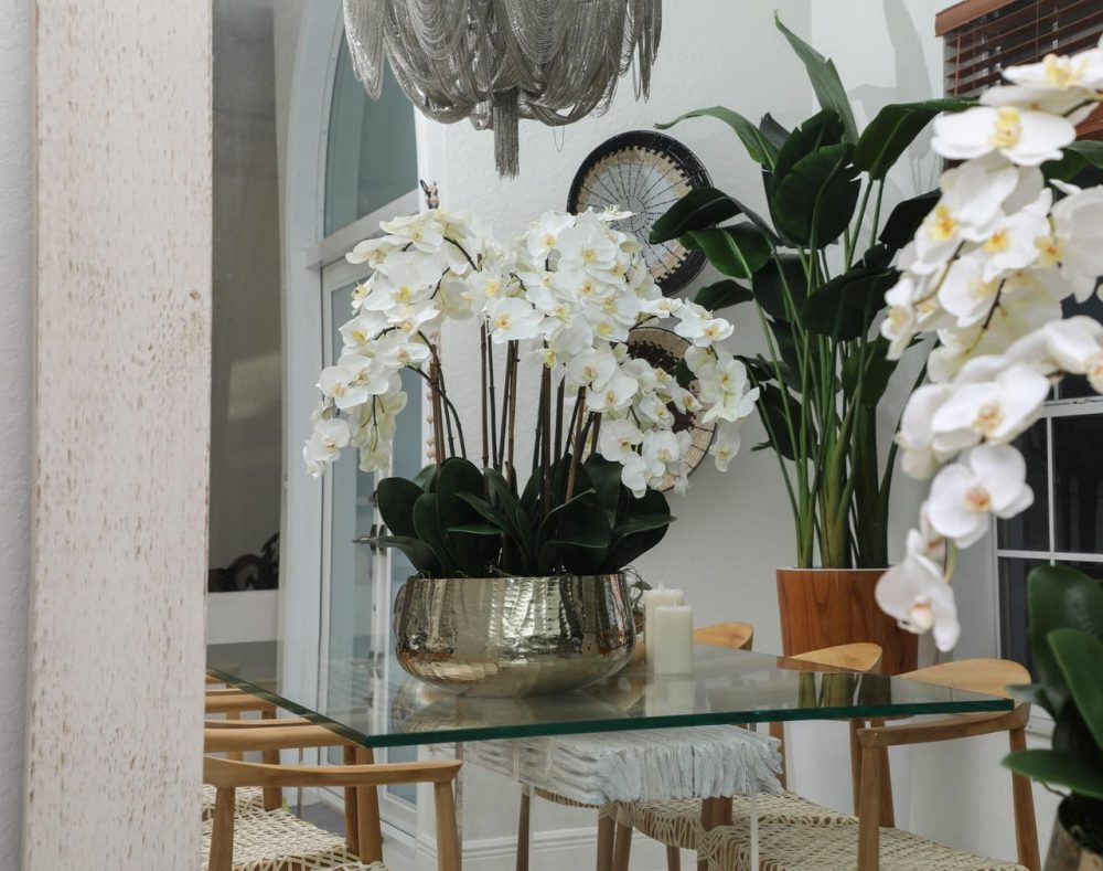 Phalaenopsis Orchids Floral Arrangement in Large Gold Planter - Image 5
