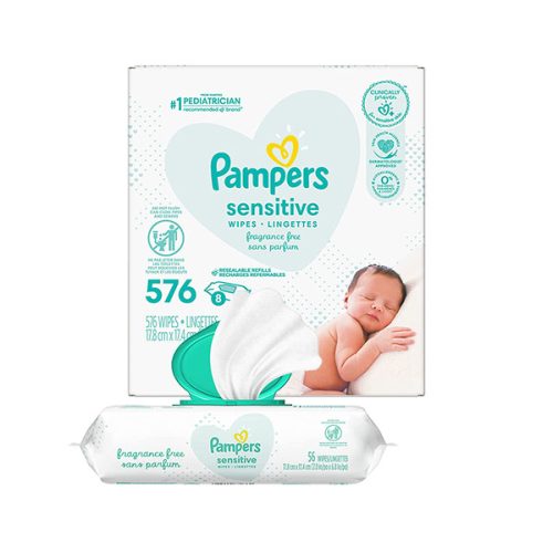 【2024 Flash Sale + Free Shipping】Pampers 72 Count Total 576 Wipes Sensitive Water Based Baby Diaper Wipes - Hypoallergenic and Unscented